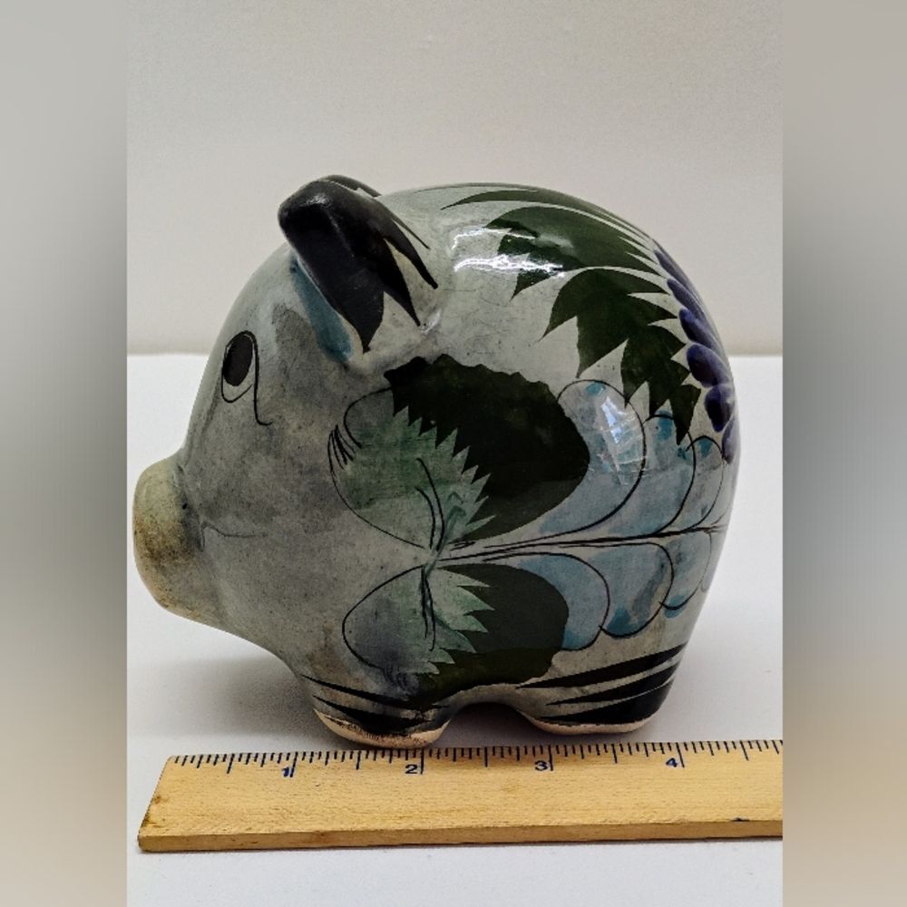 Vintage Mexican Piggy Bank Hand Crafted Ceramic Painted Signed G-3 - Picture 11 of 12